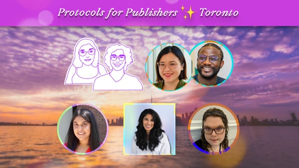 Headshots of all speakers overlaying a Toronto sunset backdrop
